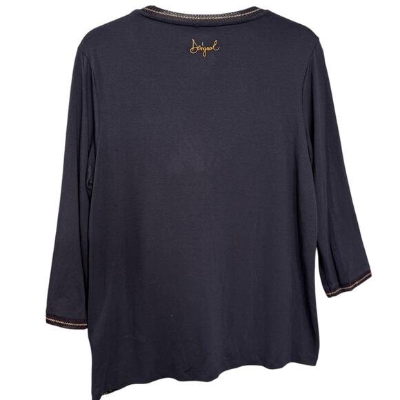 Desigual Size L Embellished Floral‎ V-Neck Blouse Maximalist Dark Fairy Grunge - Picture 4 of 13